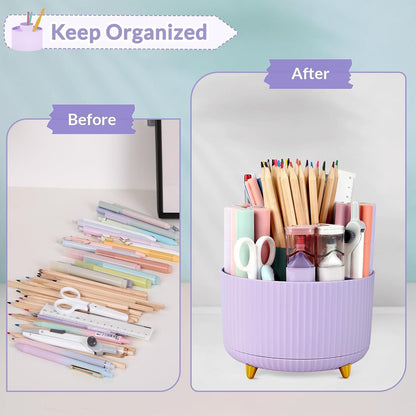 360 Rotating Plastic Desk Pen Organizer with 5 Slots, Dual-Purpose Art Supply Pencil Cup for Office, School, Home