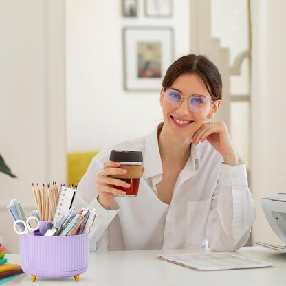 360 Rotating Plastic Desk Pen Organizer with 5 Slots, Dual-Purpose Art Supply Pencil Cup for Office, School, Home