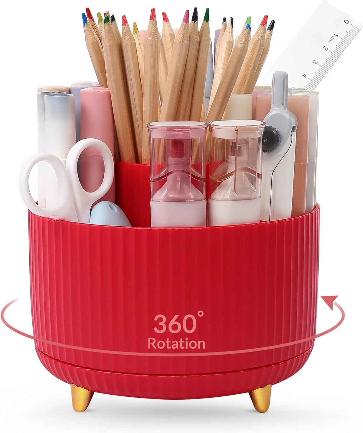 360 Rotating Plastic Desk Pen Organizer with 5 Slots, Dual-Purpose Art Supply Pencil Cup for Office, School, Home