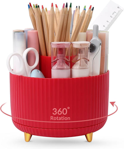 360 Rotating Plastic Desk Pen Organizer with 5 Slots, Dual-Purpose Art Supply Pencil Cup for Office, School, Home