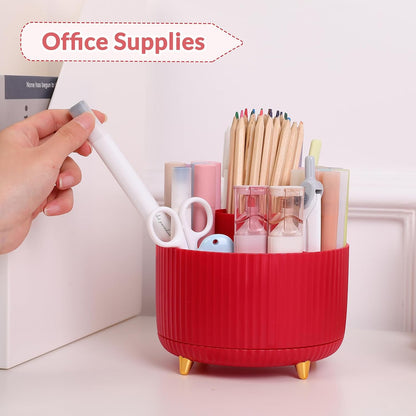 360 Rotating Plastic Desk Pen Organizer with 5 Slots, Dual-Purpose Art Supply Pencil Cup for Office, School, Home