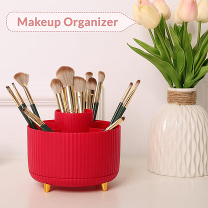 360 Rotating Plastic Desk Pen Organizer with 5 Slots, Dual-Purpose Art Supply Pencil Cup for Office, School, Home