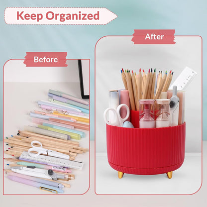 360 Rotating Plastic Desk Pen Organizer with 5 Slots, Dual-Purpose Art Supply Pencil Cup for Office, School, Home