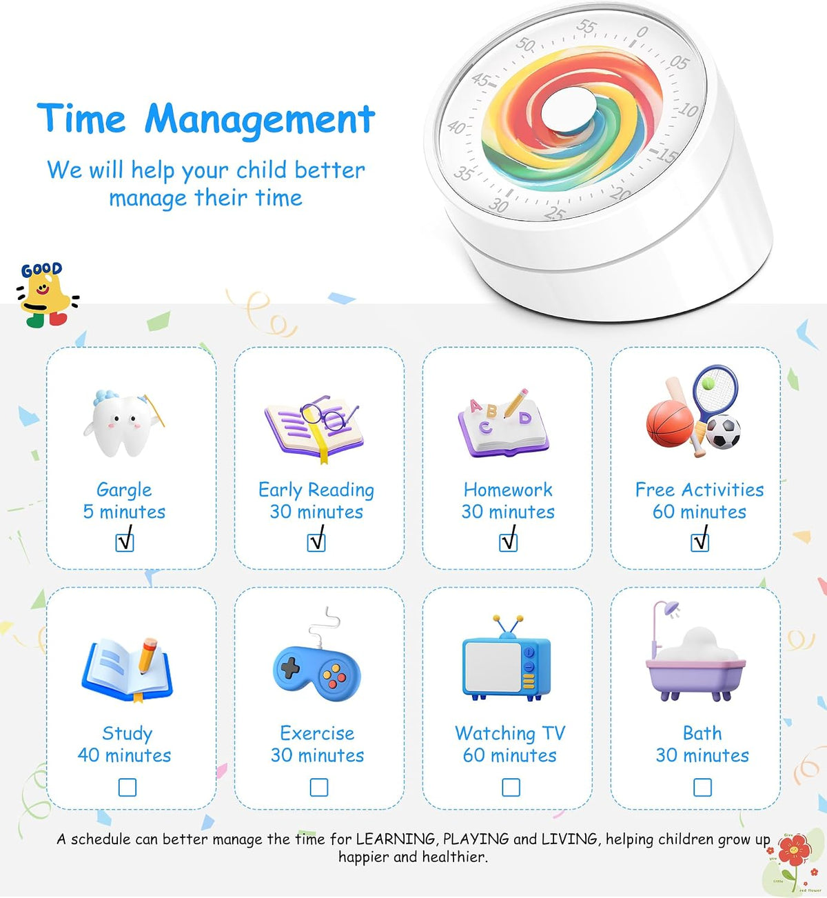 Visual Timer Kids 60 Minute Countdown, Non-Ticking Classroom Timer