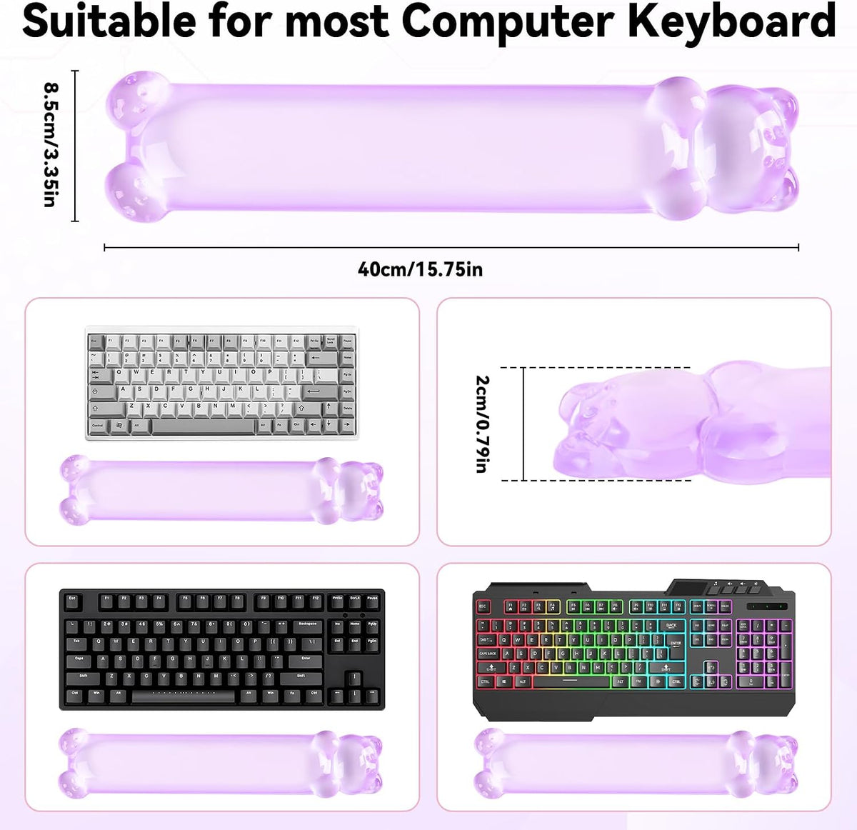 Clear Gel Keyboard Wrist Rest, Pink Bear-Shape Wrist Rest