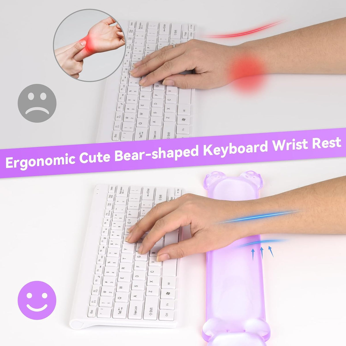 Clear Gel Keyboard Wrist Rest, Pink Bear-Shape Wrist Rest