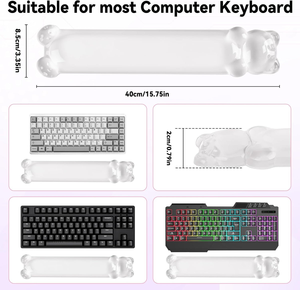 Clear Gel Keyboard Wrist Rest, Pink Bear-Shape Wrist Rest