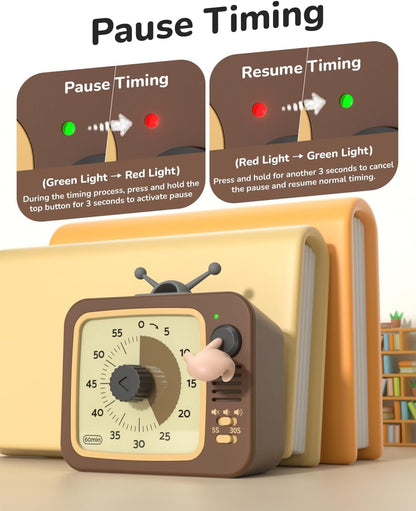 LIORQUE Visual Timer for Kids with Pause, 60 Minute Countdown Timer, Brown
