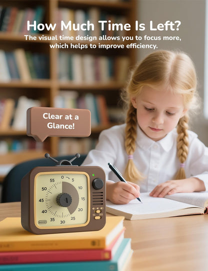 LIORQUE Visual Timer for Kids with Pause, 60 Minute Countdown Timer, Brown