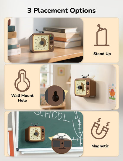 LIORQUE Visual Timer for Kids with Pause, 60 Minute Countdown Timer, Brown