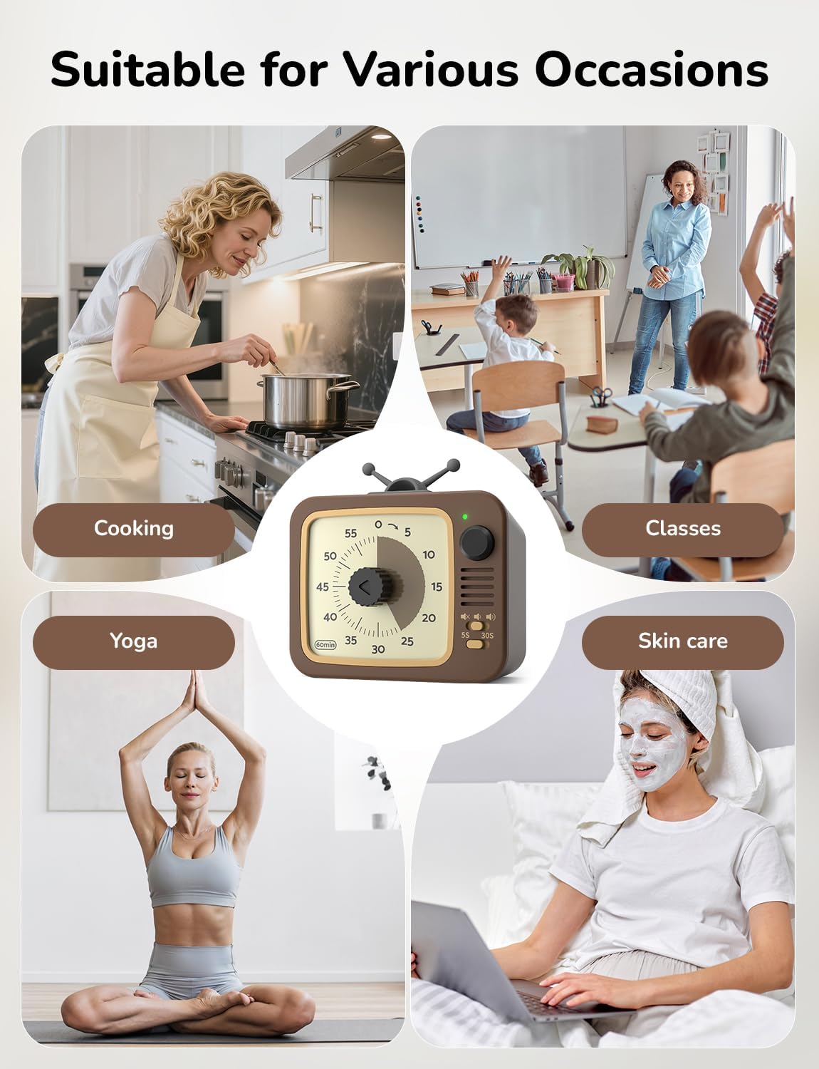 LIORQUE Visual Timer for Kids with Pause, 60 Minute Countdown Timer, Brown