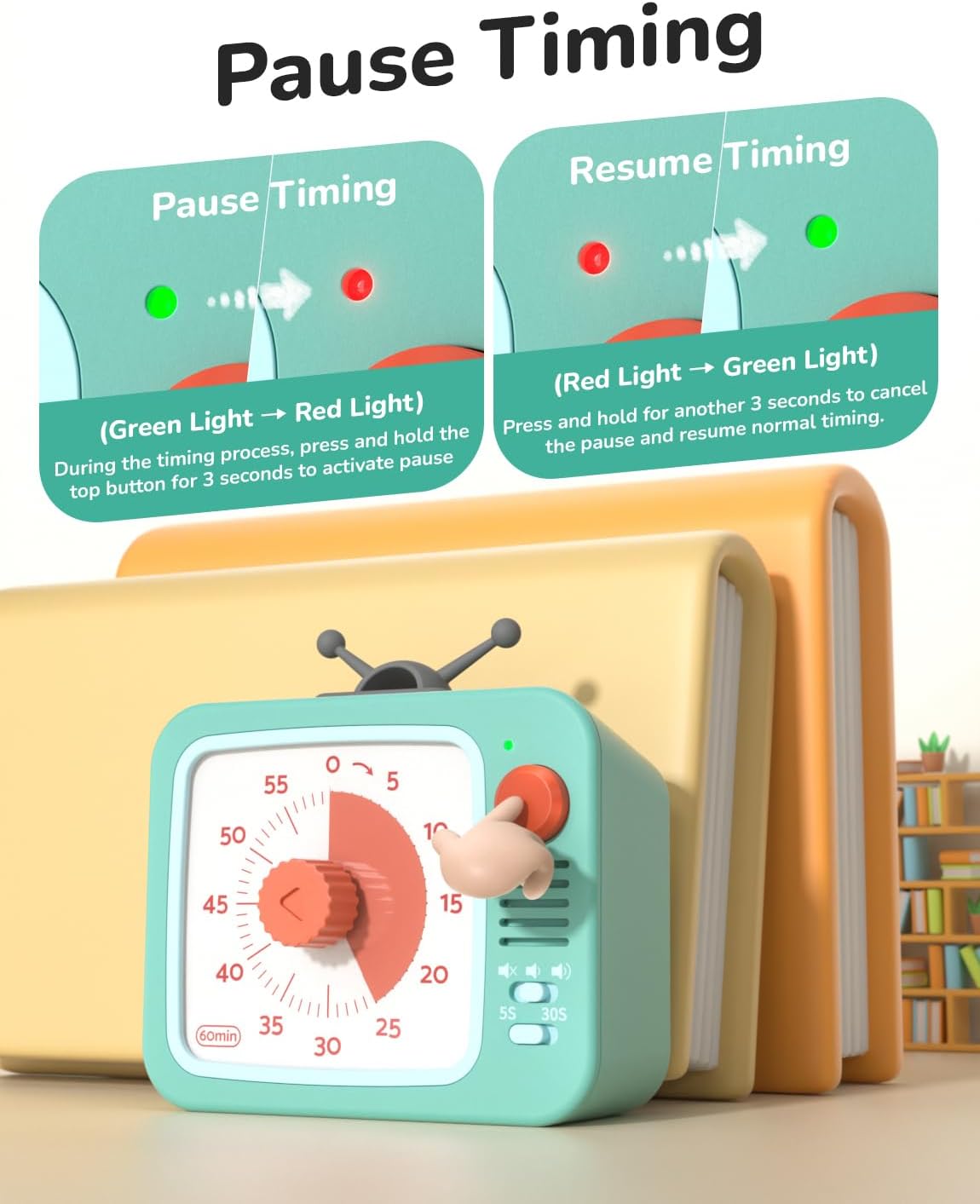 LIORQUE Visual Timer for Kids with Pause, 60 Minute Countdown Timer, Brown