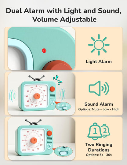 LIORQUE Visual Timer for Kids with Pause, 60 Minute Countdown Timer, Brown