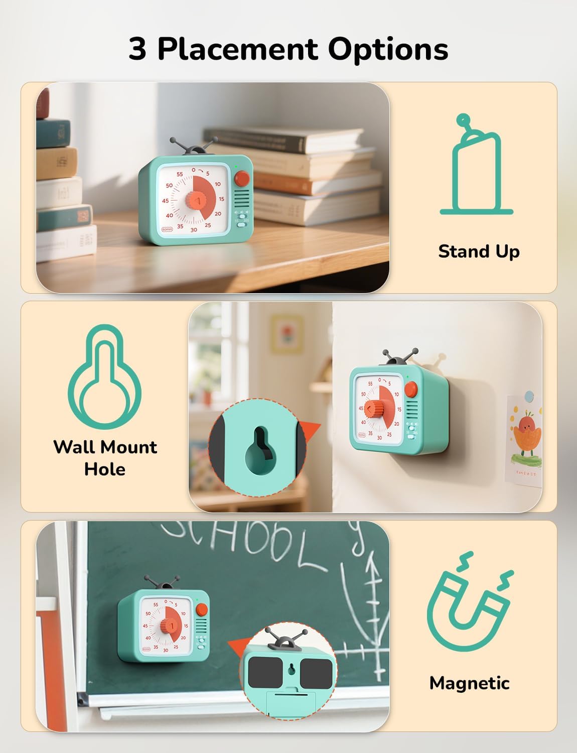 LIORQUE Visual Timer for Kids with Pause, 60 Minute Countdown Timer, Brown