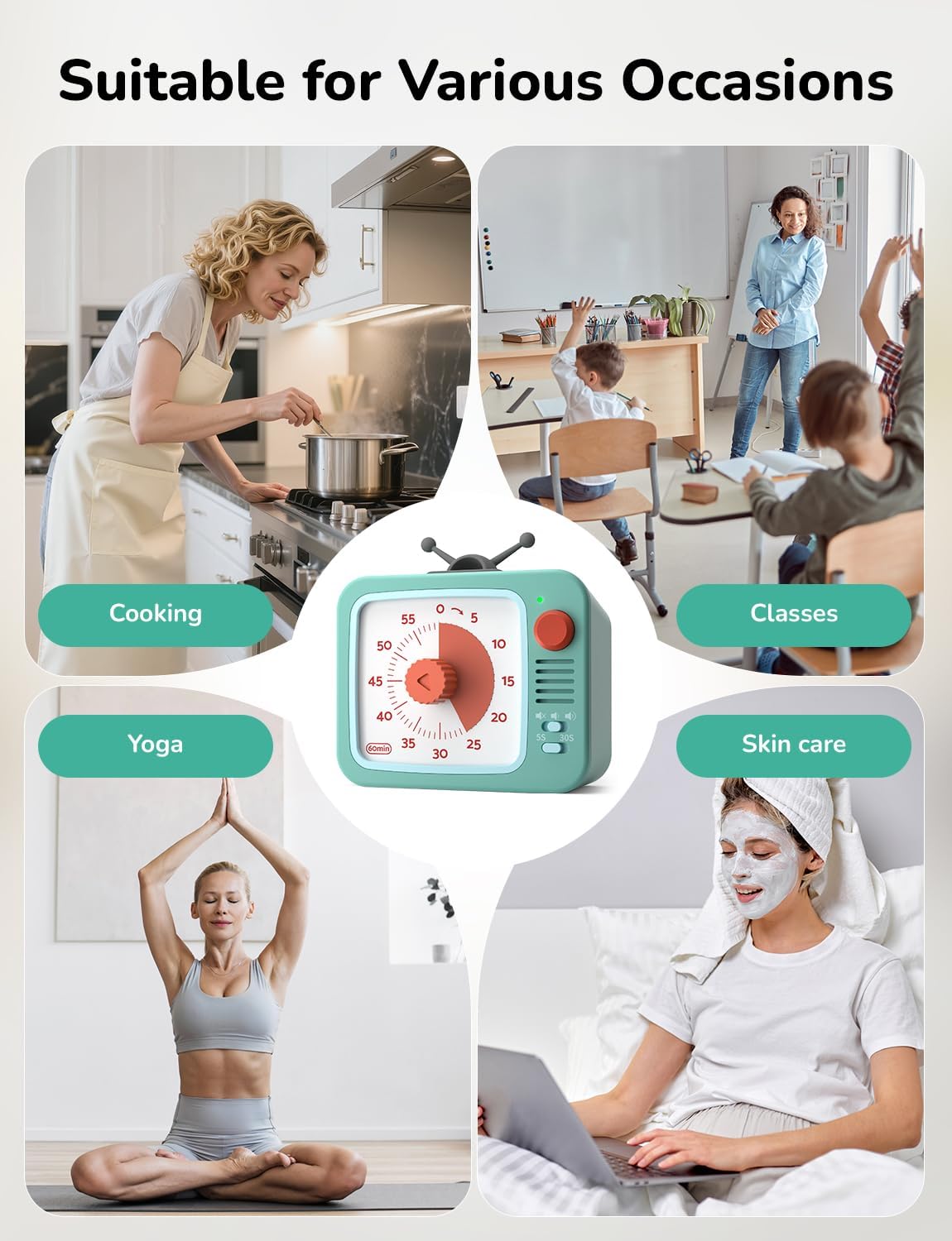 LIORQUE Visual Timer for Kids with Pause, 60 Minute Countdown Timer, Brown