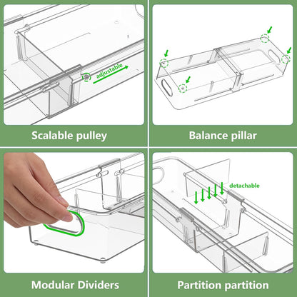 4-in-1 Expandable Drawer Organizer Set, Adjustable Clear Bins