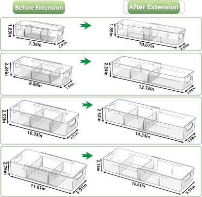 4-in-1 Expandable Drawer Organizer Set, Adjustable Clear Bins
