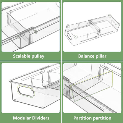 4-in-1 Expandable Drawer Organizer Set, Adjustable Clear Bins