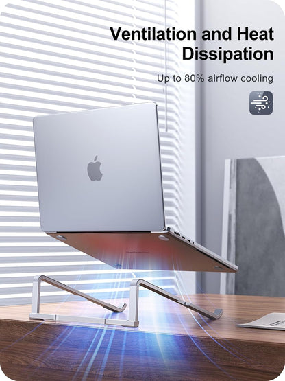 Laptop Stand for Desk, Aluminum Computer Stand for Laptop, Foldable Laptop Riser, Portable Laptop Stand, Compatible for MacBook Pro/Air, Dell, HP, Lenovo, 11'' -15.6'' (Silver)