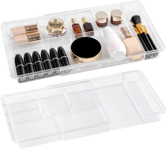 Expandable Shallow Vanity Plastic Makeup Drawer Organizers