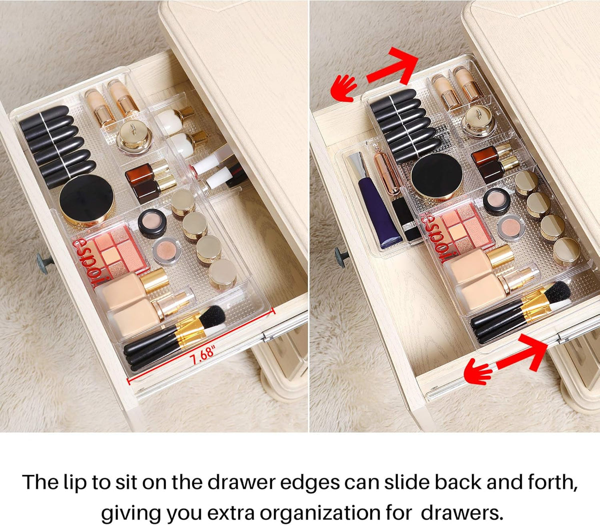 Expandable Shallow Vanity Plastic Makeup Drawer Organizers