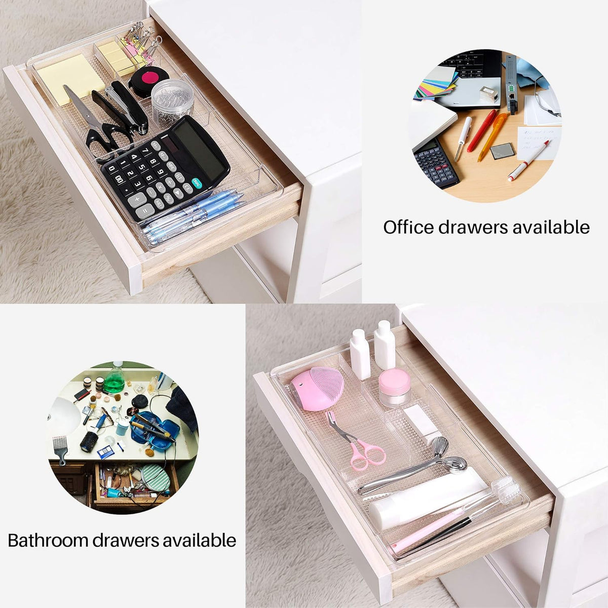 Expandable Shallow Vanity Plastic Makeup Drawer Organizers