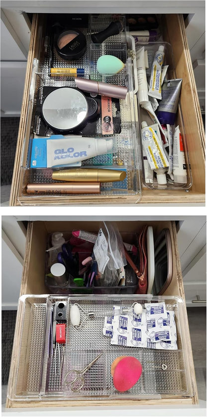 Expandable Shallow Vanity Plastic Makeup Drawer Organizers