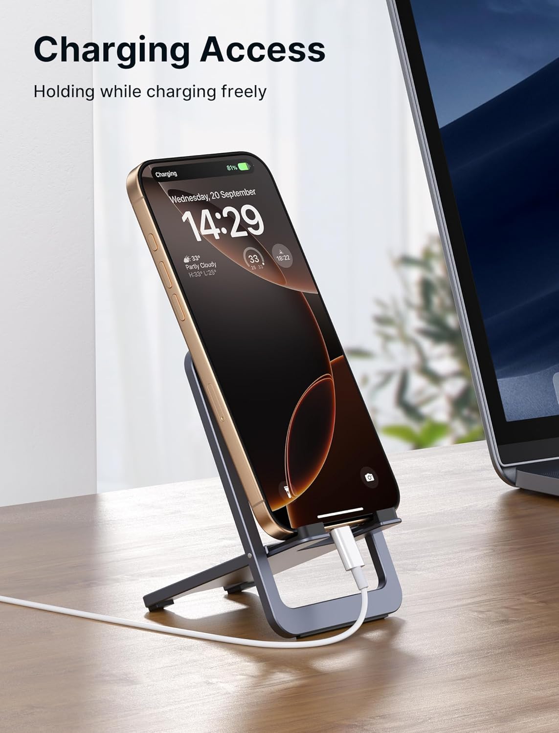 Fold-Flat Cell Phone Stand, Adjustable Desk Holder-Gray