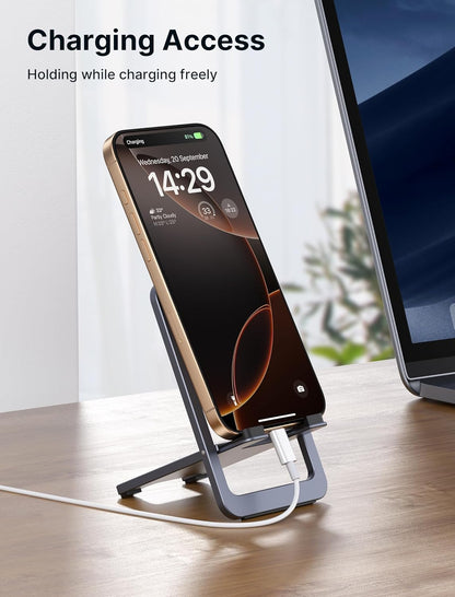 Fold-Flat Cell Phone Stand, Adjustable Desk Holder-Gray