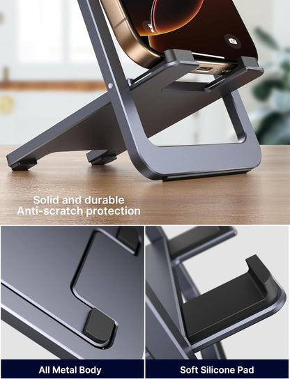 Fold-Flat Cell Phone Stand, Adjustable Desk Holder-Gray