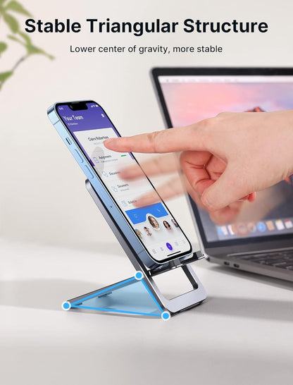 Fold-Flat Cell Phone Stand, Adjustable Desk Holder-Gray
