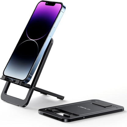 Fold-Flat Cell Phone Stand, Adjustable Desk Holder-Gray