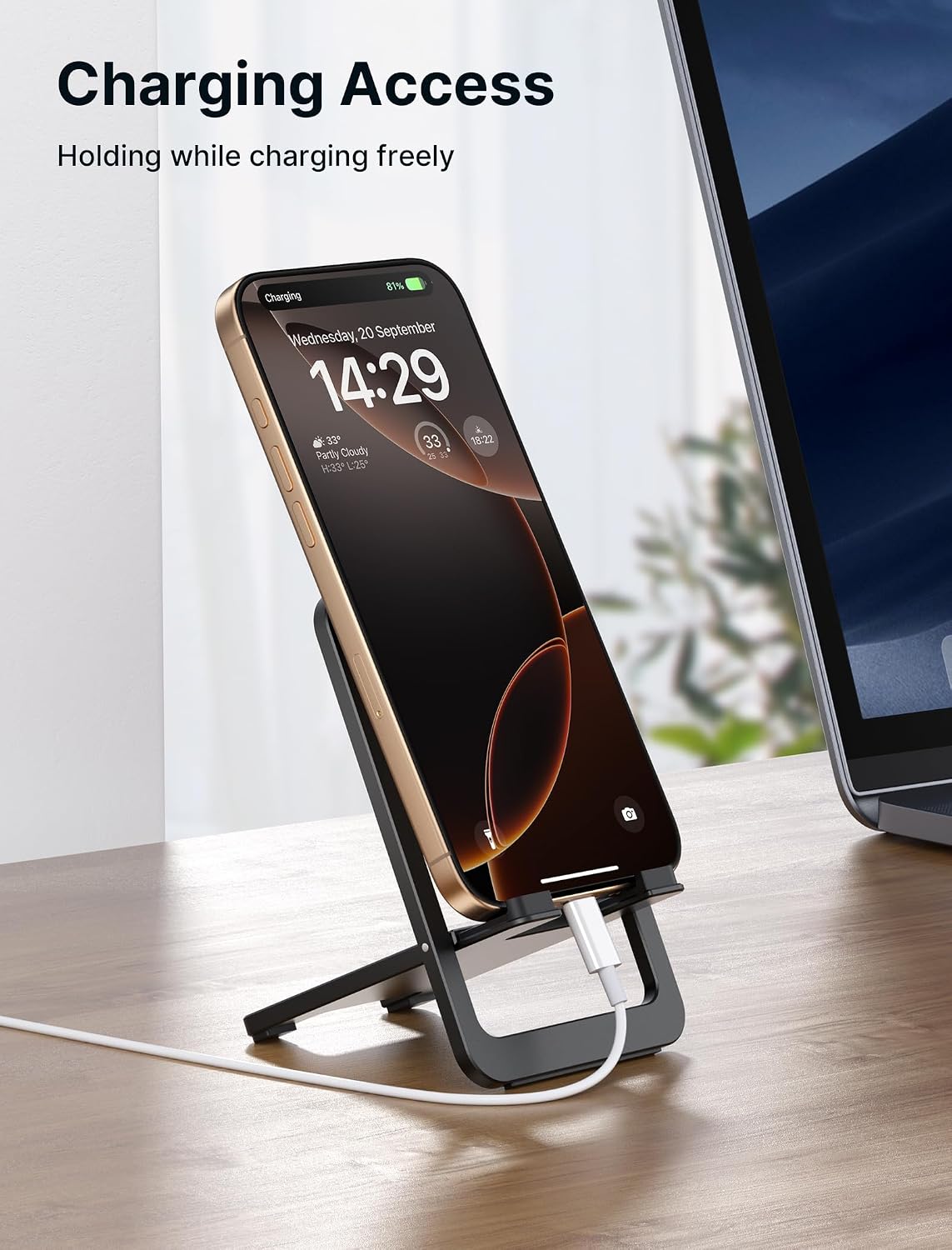 Fold-Flat Cell Phone Stand, Adjustable Desk Holder-Gray