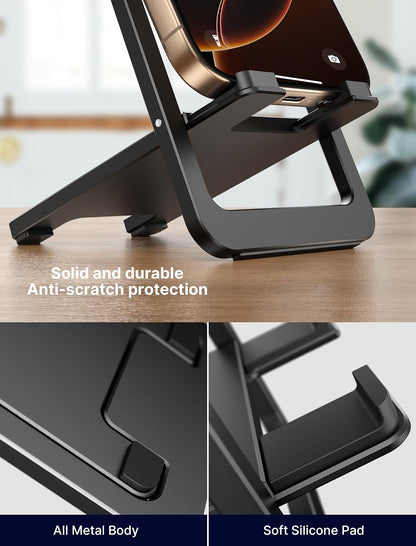 Fold-Flat Cell Phone Stand, Adjustable Desk Holder-Gray