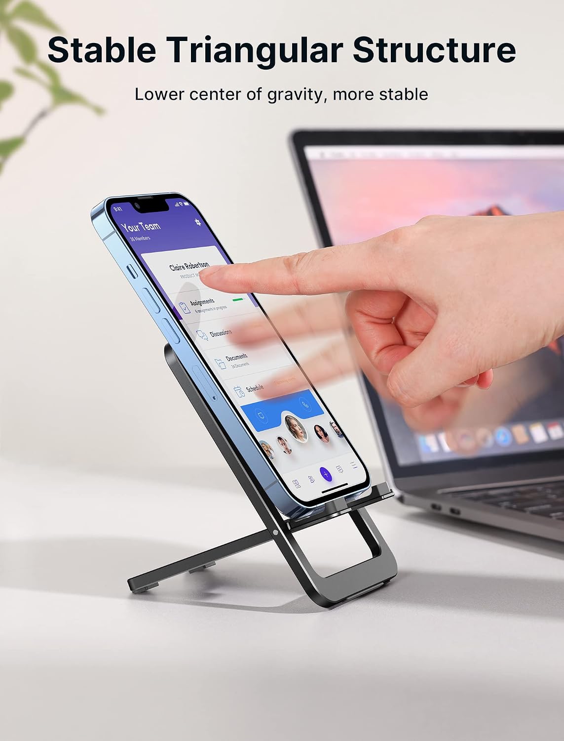 Fold-Flat Cell Phone Stand, Adjustable Desk Holder-Gray