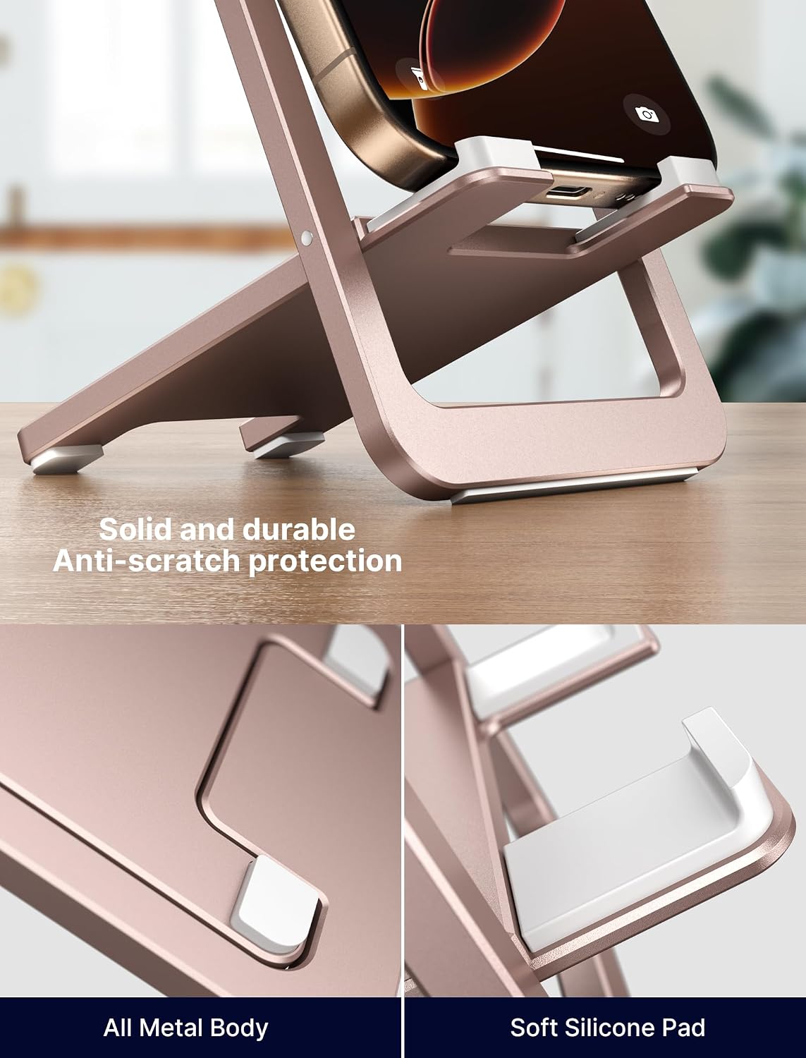 Fold-Flat Cell Phone Stand, Adjustable Desk Holder-Gray