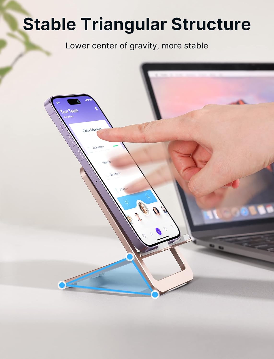 Fold-Flat Cell Phone Stand, Adjustable Desk Holder-Gray