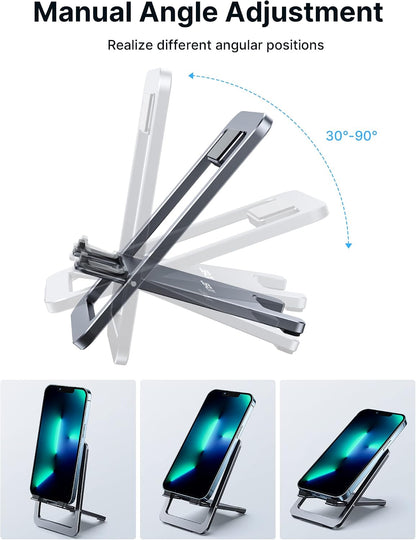 Fold-Flat Cell Phone Stand, Adjustable Desk Holder-Gray
