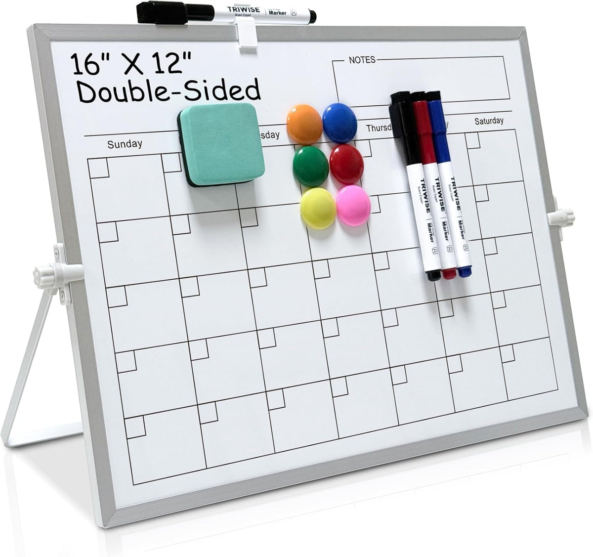Monthly Calendar Dry Erase Board 16"x12",Desktop White Board with Stand,Magnetic Double-Sided Whiteboard for Planning,Drawing,Memo,to Do List,Office,School,Home,Kitchen,Desk