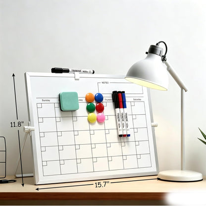 Monthly Calendar Dry Erase Board 16"x12",Desktop White Board with Stand,Magnetic Double-Sided Whiteboard for Planning,Drawing,Memo,to Do List,Office,School,Home,Kitchen,Desk