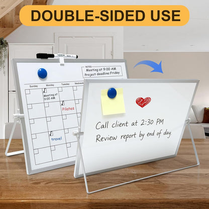 Monthly Calendar Dry Erase Board 16"x12",Desktop White Board with Stand,Magnetic Double-Sided Whiteboard for Planning,Drawing,Memo,to Do List,Office,School,Home,Kitchen,Desk