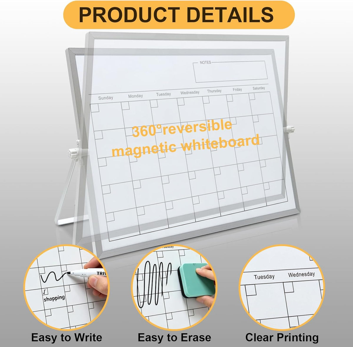 Monthly Calendar Dry Erase Board 16"x12",Desktop White Board with Stand,Magnetic Double-Sided Whiteboard for Planning,Drawing,Memo,to Do List,Office,School,Home,Kitchen,Desk