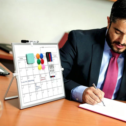 Monthly Calendar Dry Erase Board 16"x12",Desktop White Board with Stand,Magnetic Double-Sided Whiteboard for Planning,Drawing,Memo,to Do List,Office,School,Home,Kitchen,Desk