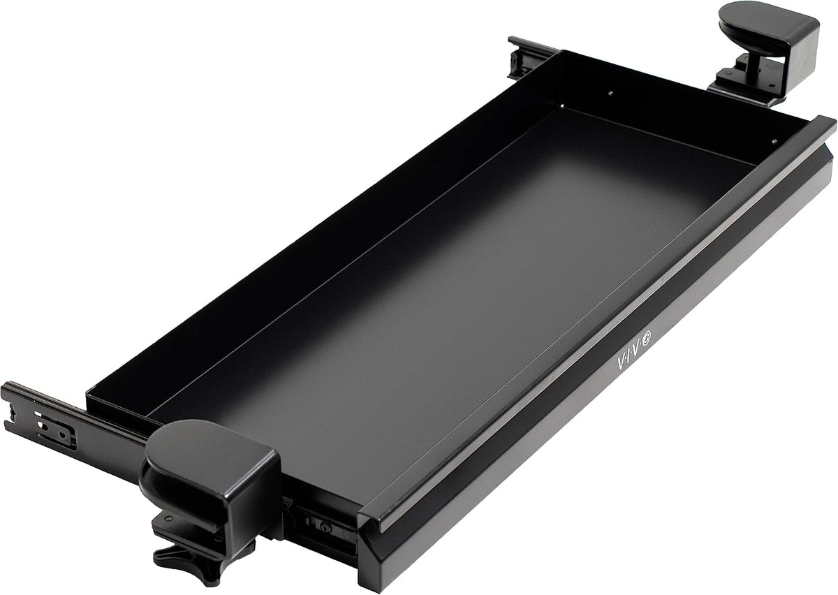 22 inch Clamp-on Sliding Pull-out Under Table Drawer for Office Desk, Shallow Storage Organizer for Sit Stand Workstation, Black, DESK-DR22L