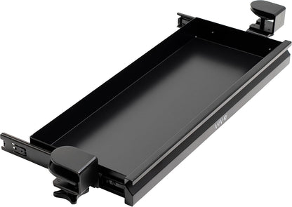 22 inch Clamp-on Sliding Pull-out Under Table Drawer for Office Desk, Shallow Storage Organizer for Sit Stand Workstation, Black, DESK-DR22L