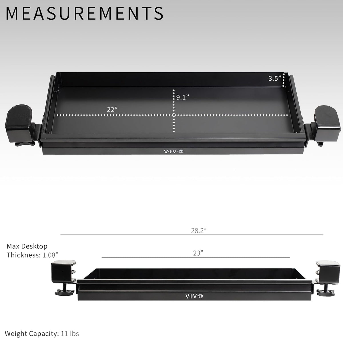 22 inch Clamp-on Sliding Pull-out Under Table Drawer for Office Desk, Shallow Storage Organizer for Sit Stand Workstation, Black, DESK-DR22L