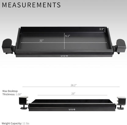 22 inch Clamp-on Sliding Pull-out Under Table Drawer for Office Desk, Shallow Storage Organizer for Sit Stand Workstation, Black, DESK-DR22L