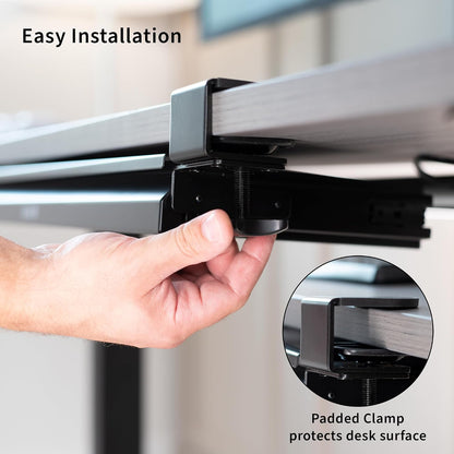 22 inch Clamp-on Sliding Pull-out Under Table Drawer for Office Desk, Shallow Storage Organizer for Sit Stand Workstation, Black, DESK-DR22L