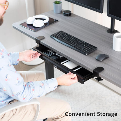 22 inch Clamp-on Sliding Pull-out Under Table Drawer for Office Desk, Shallow Storage Organizer for Sit Stand Workstation, Black, DESK-DR22L