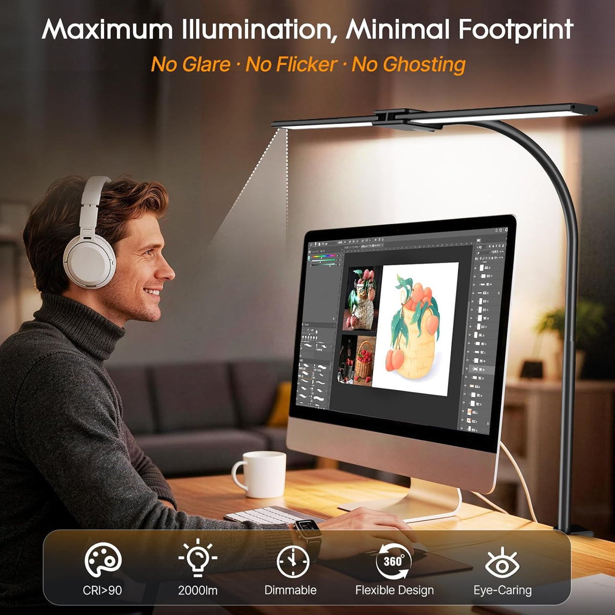 LED Desk Lamp for Home Office, 18W 2000LM Dual Head Architect Lamp